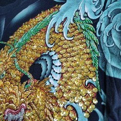 TARMAFIA Year of the Dragon Handmade Sequin & Beaded Mens L Shirt Power Fortune