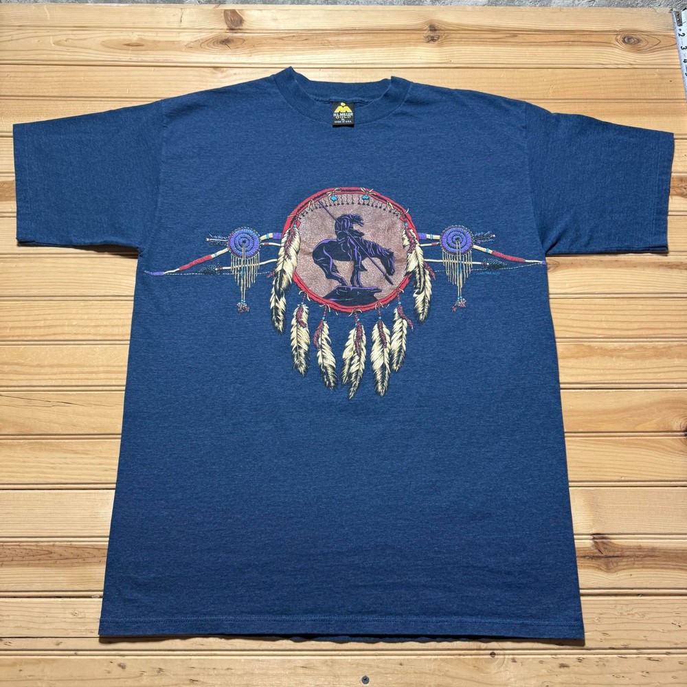 Vintage 1994 Native American Horse Rider Dream Catcher AOP T-Shirt USA Made – XL