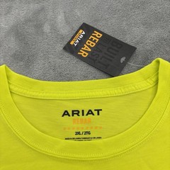 Ariat Rebar Shirt Men’s 2XL T Hi Vis Green Safety Pocket Short Sleeve Work Tee