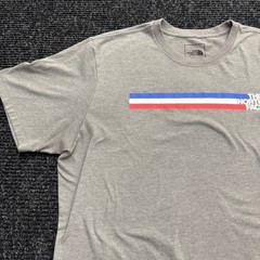The North Face Mens XL Gray Tri-Color Stripe Graphic Logo Short Sleeve T-Shirt