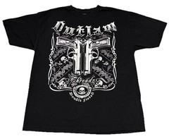Outlaw Threadz Affliction Style Skull Guns Graphics Black T-shirt Size XL
