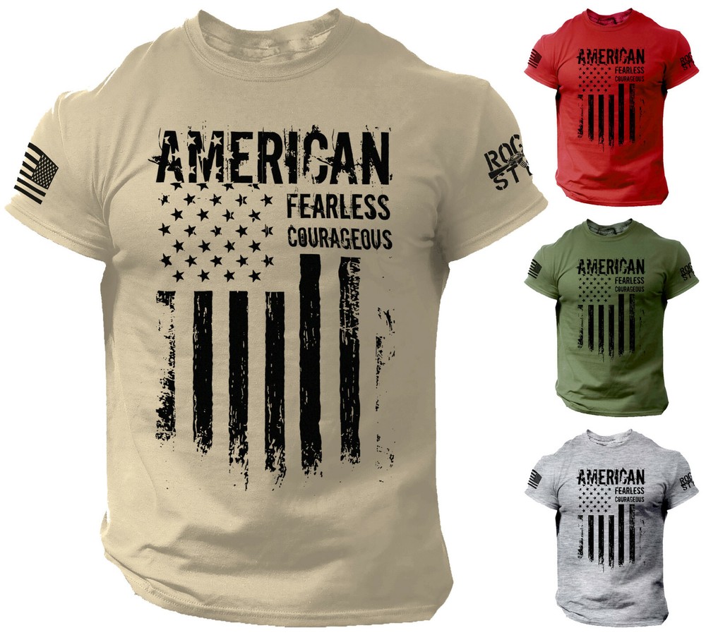American T Shirt Fearless Courageous Distressed Flag Military Style Shirt
