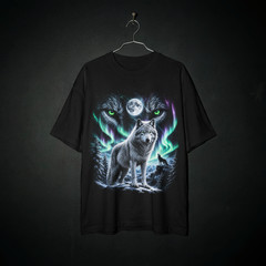 Wolf Graphic T Shirt Aurora Borealis Moon Graphic Tee Wolf Lover Gift Unisex