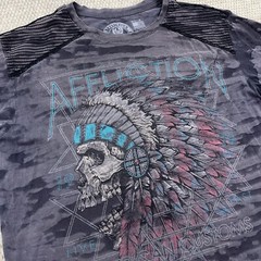 Affliction Shirt Men Medium Gray American Customs Indian Chief Tattoo MMA Live