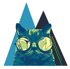 Graffiti Lux Cat Glasses Graphic T-Shirt – High-Quality Cotton Tee-White M