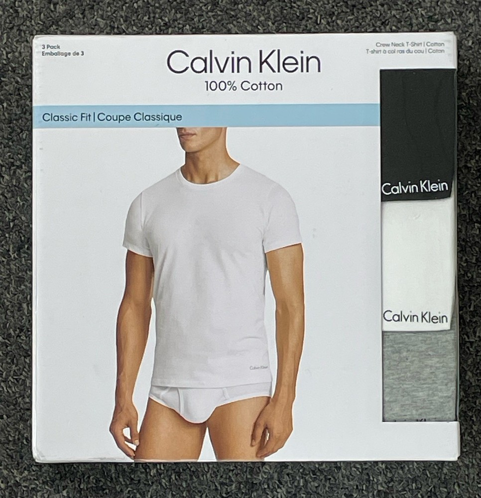 Calvin Klein Classic Fit Crew Neck T-Shirt 3-Pack Black White Grey Size Medium