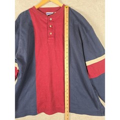 VTG North Crest Mens XL Henley Shirt Colorblock Ribbed Navy Burgundy Long Sleeve