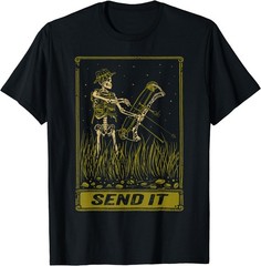 Send It Vintage Bowfishing Skeleton Outdoor Adventure Art T-Shirt