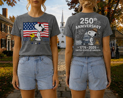 Snoopy 250th Anniversary T Shirt Front Back 1776 2026 America 4th Of July Tee