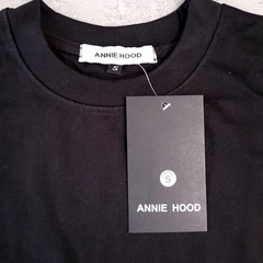 Annie Hood Heavy Cotton T-Shirt Top Mens S Small Black Crew Neck Short Sleeve