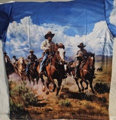 COWBOY RIDING HORSE WESTERN SOUTHWEST RODEO SKY CLOUDS T-SHIRT