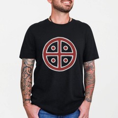 Red & White Solar Cross T-Shirt | Ancient Sun Symbol Graphic Tee Shirt
