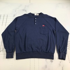 Vintage Mobil Gas Henley Shirt Mens Extra Large Navy Blue Red Logo Made In USA