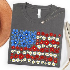 Floral American Flag Shirt 4th of July Patriotic Wildflower USA 250th Unisex Tee