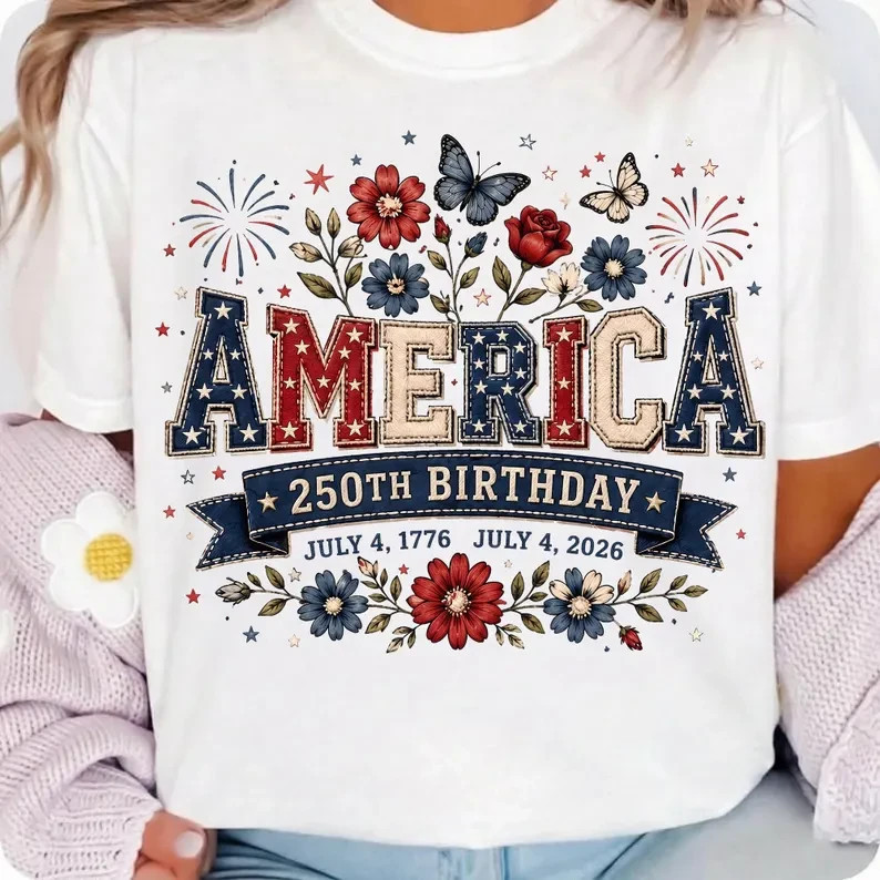 America 250th Birthday Shirt, Patriotic Floral Shirt, USA Anniversary