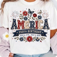 America 250th Birthday Shirt, Patriotic Floral Shirt, USA Anniversary