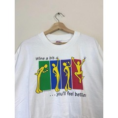 Vintage 90’s Wine Dance Party Art Cartoon Funny White Tee Shirt – XL