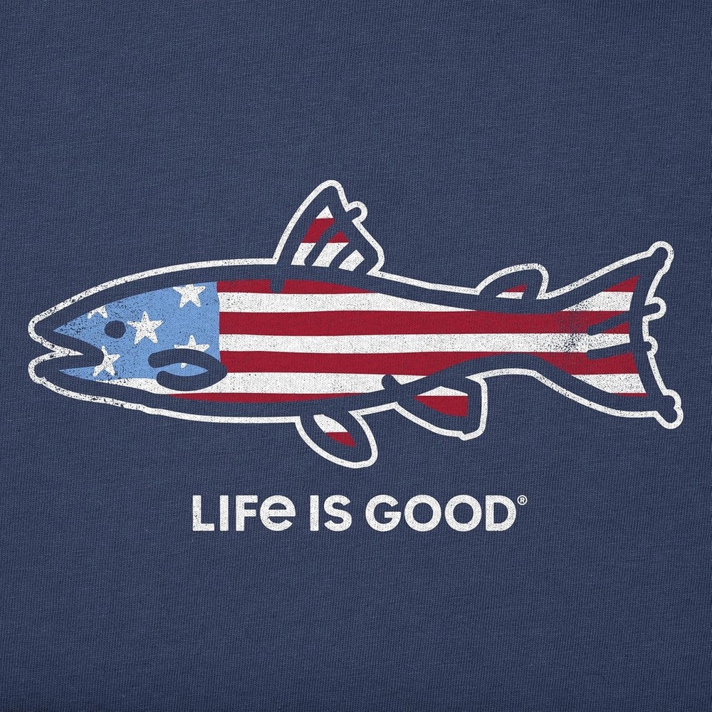 XL NWT Men’s Life Is Good Flag Fish Fishing USA Dk Blue SS Crusher Tee