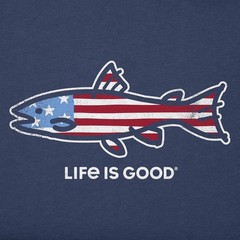 XL NWT Men’s Life Is Good Flag Fish Fishing USA Dk Blue SS Crusher Tee