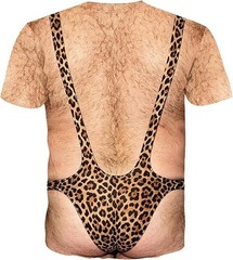 Funny 3D Borat Mankini T Shirt Men Leopard Print Hairy Chest Graphic Tee Gag