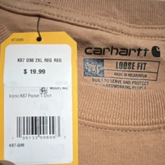 Carhartt Men’s 2XL Regular Loose Fit Brown Cotton Knit Logo Pocket Tee K87-098