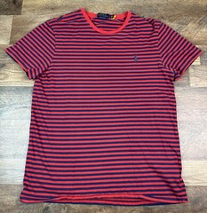 Polo Ralph Lauren Navy Blue & Red Striped S/S Shirt Pony Logo Sz Large Preowned
