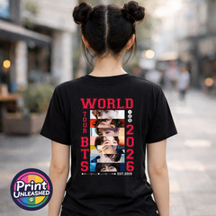 KPOP Premium Printed T-Shirt BTS Tour 2026 Front & Back Black Child Adult Teen