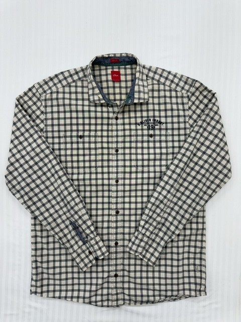 S.Oliver Men’s White Plaid Cotton Button-Up Shirt L/XL Long Sleeve