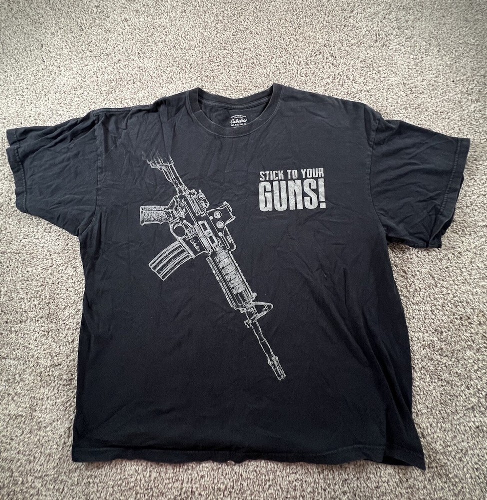 Cabela’s Men’s T-Shirt Handgun stick To Your Guns Size 2XL Black