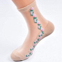 10 Pairs Women’s Spring Summer Floral Transparent Thin Short Silk Socks
