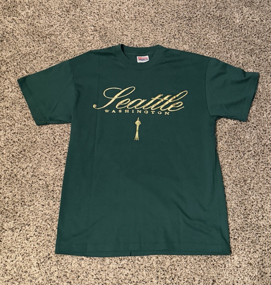 Vintage Green Crew Neck Short Sleeve Seattle T-Shirt