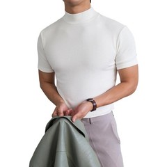 Polyester Spandex Men’s Tight Fit T Shirt Half High Neck Short Sleeve S-3XL