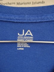 John Ashford Men’s Blue Easy Care V-Neck T-Shirt – Size Large