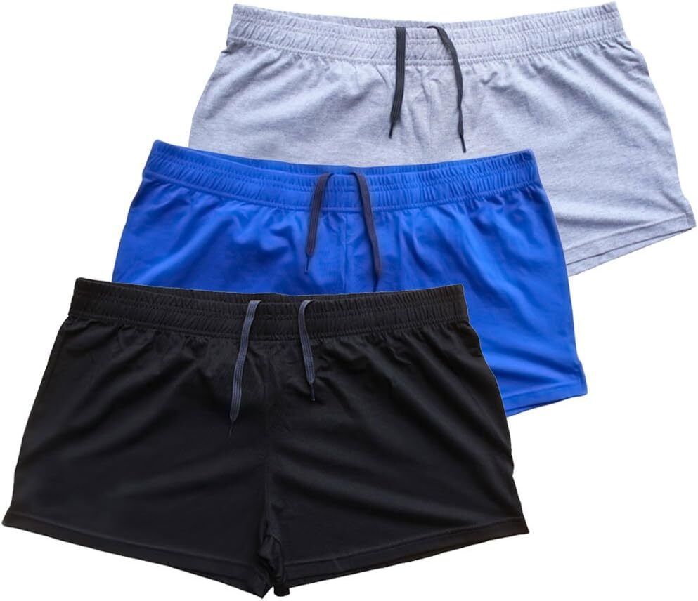 Muscle Alive Mens Bodybuilding X-Large, Pln Black+blue+gray-3pcs(3″ Inseam)