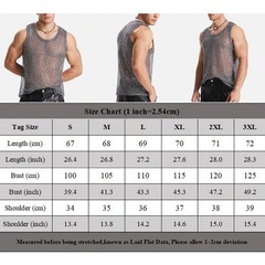 Mens Mesh Tank Top Glitter Muscle Tank Vacation Clothing Slight Stretch Clubwear
