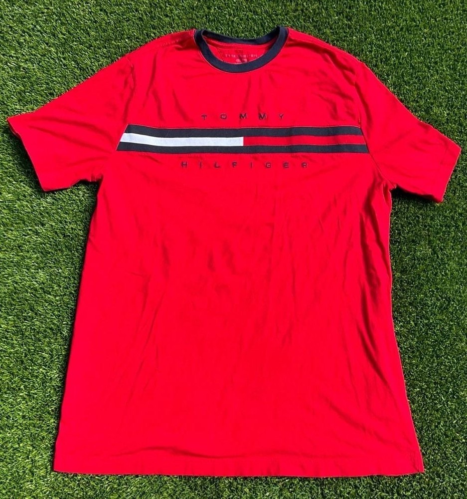 Tommy Hilfiger Men’s Red Short-Sleeve Signature Stripe T-Shirt