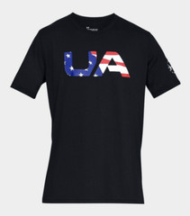Under Armour Freedom USA Flag T-Shirt Black UA Big logo star stripes 1333352