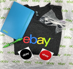 NEW! eBay Swag Lot – Shirt, Notebook, Pen, Color-Changing Sunglasses, Stickers