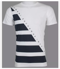 ARMANI EXCHANGE White DIAGONAL STRIPE Short Sleeve Slim Fit Designer T-shirt NWT