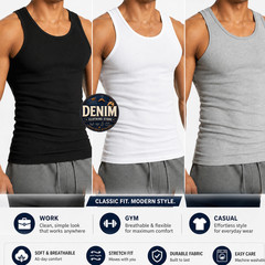 Lot 3, 6, 12 Men Tank Top 100% Cotton A-Shirt Wife Beater Ribbed Pack Undershirt