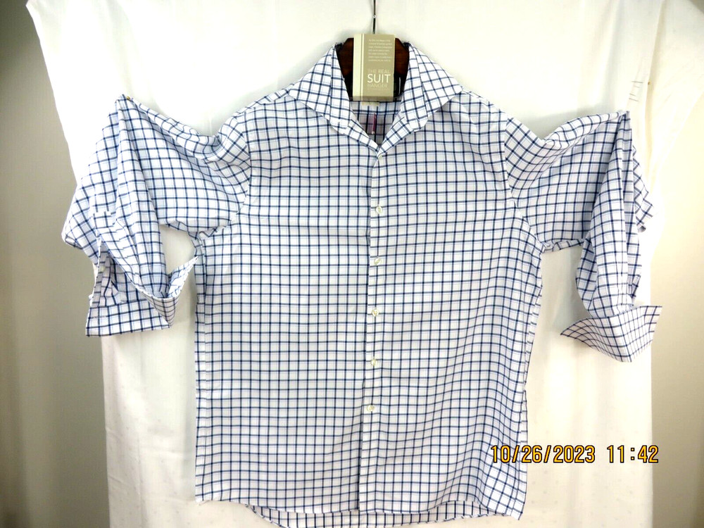MICHAEL KORS NON IRON 100% Cotton SZ 161/2 (34-35) Men’s White Blue Dress Shirt