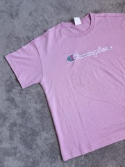 Champion T-shirt L Pink Antique T-shirt Big Logo Spellout Embroidered Shirt
