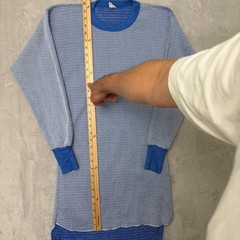 Hanes Vintage Thermal Top Blue/White Textured Weave Pattern XL 50/50 blend knit