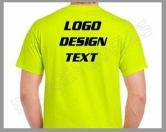 HI-VISIBILITY T-SHIRT SAFETY YELLOW CUSTOM DESIGN/TEXT FRONT&BACK BLACK DESIGN
