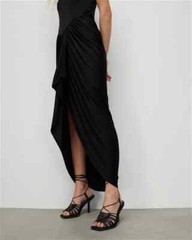 All Saints Womens Draped Midi Dress Sleeveless Slim Square Neck Gathered Skirt