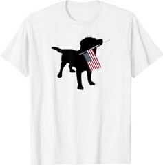 Black Lab Dog Holding July 4th Patriotic USA Flag T-Shirt T-Shirt
