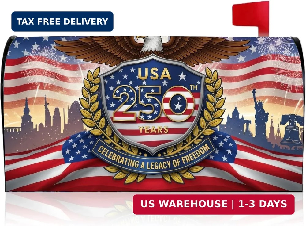USA 250th Years Anniversary Magnetic Mailbox Cover, Patriotic American Flag Bald