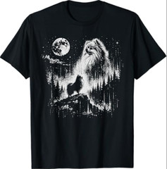 Pomeranian Howling to The Moon Vintage Mystical Dog Art T-Shirt