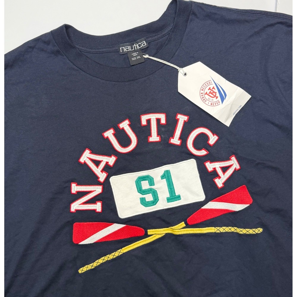 Nautica Mens T Shirt Navy Blue Graphic S1 Rowing Oars Cotton Tee 3XL NWT