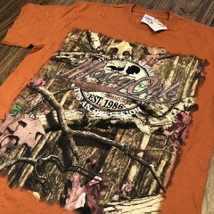 Mossy Oak Camo Design Burnt Orange T-Shirt Size L 3D Logo Spellout NWT Fall